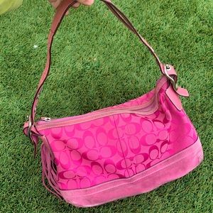 Pink Coach Monogram Baguette Shoulder Bag